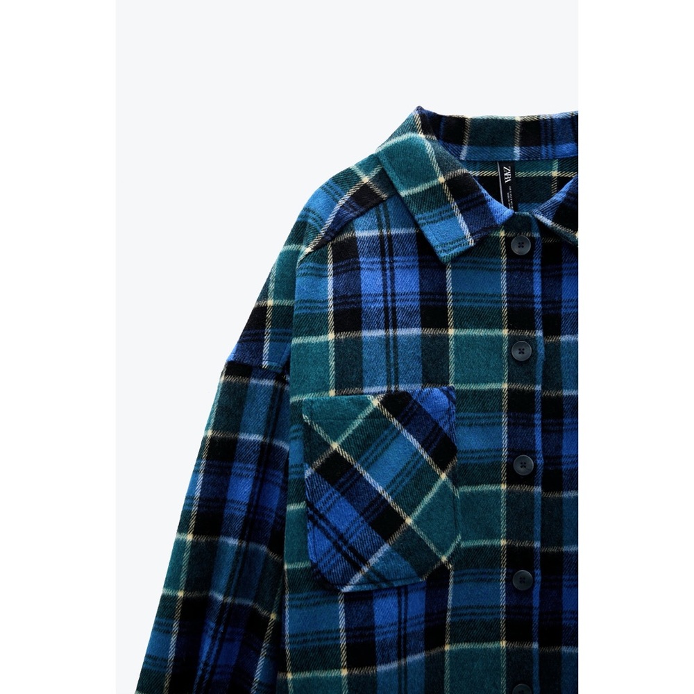 ZARA Oversized Green and Blue Oversized Shirt Shacket NWT - Picture 8 of 11